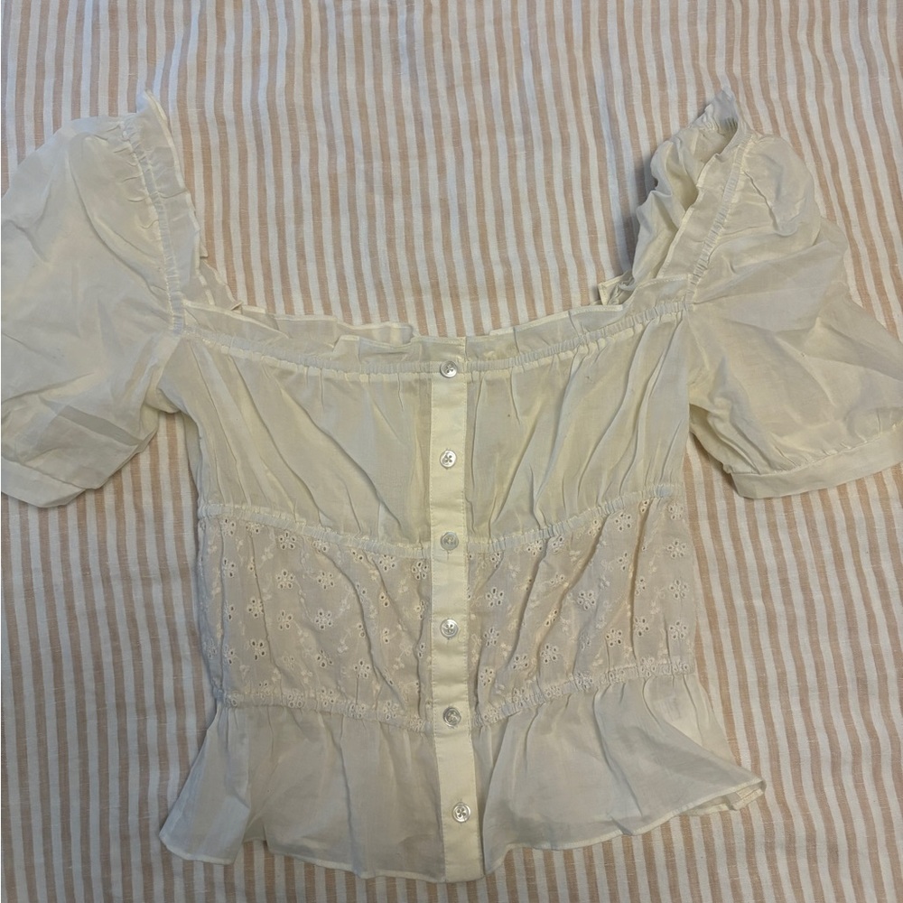 Reformation Ivory Eyelet Puff Sleeve Blouse - Picture 3 of 4